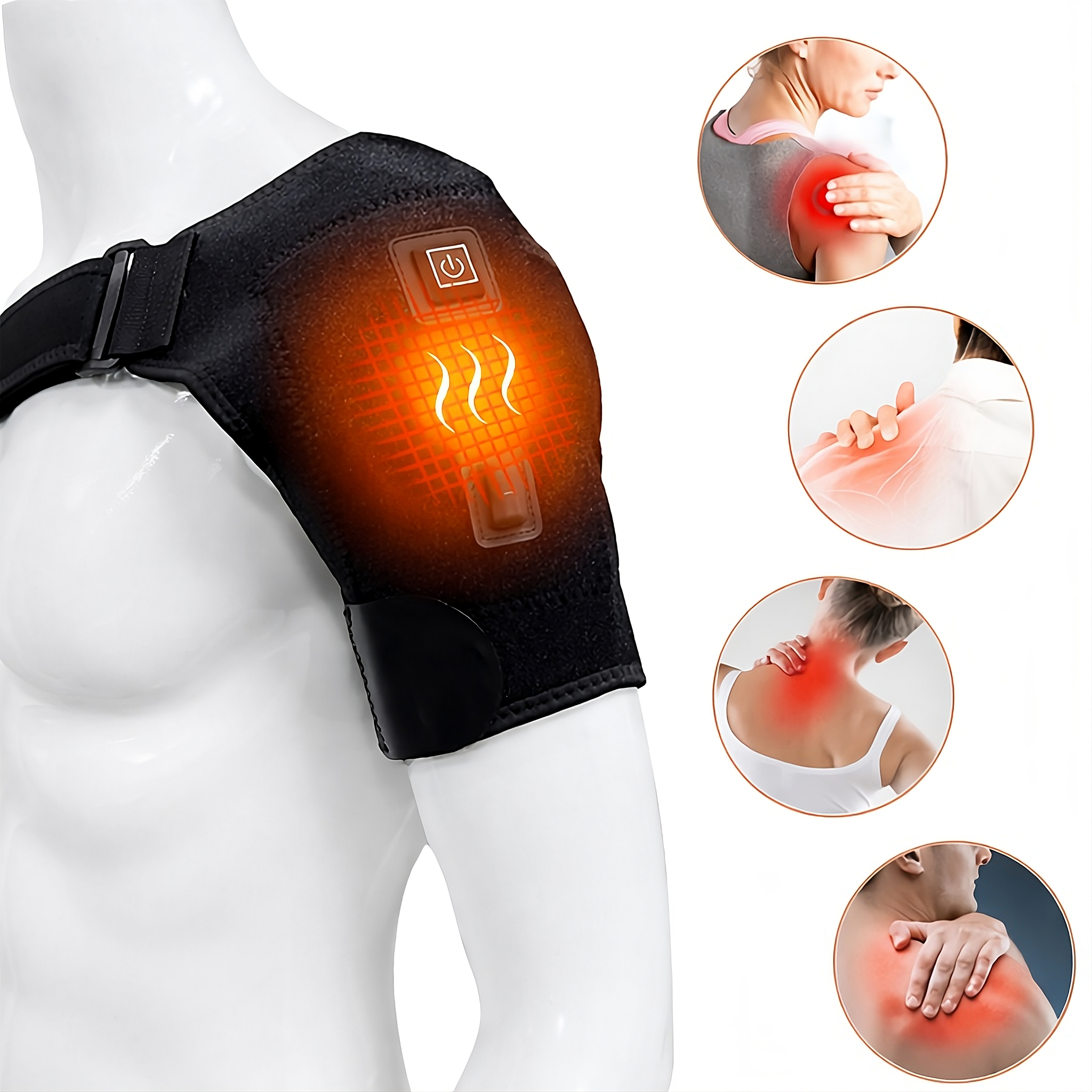 USB Heated Shoulder Brace – Infrared Rotator Cuff Heating Pad with 3 Heat Settings