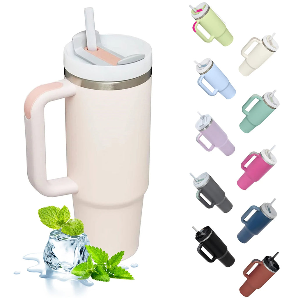 40oz Insulated Tumbler with Handle & Straw – Hot & Cold