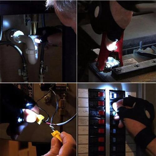 LED Fingerless Work Gloves with Built-In waterproof fingertip flashlight