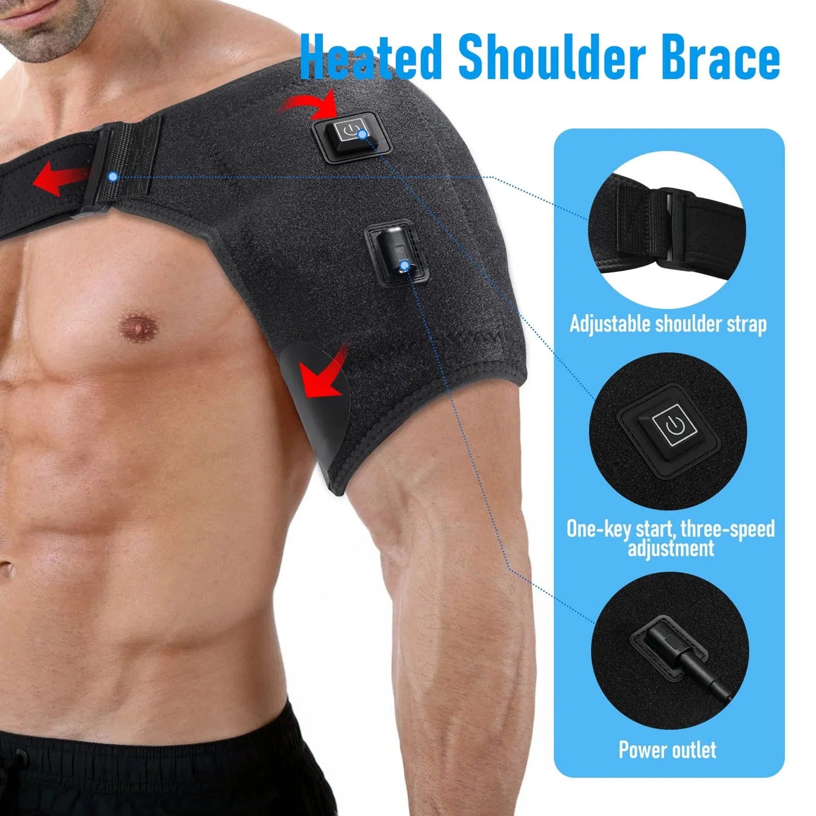 USB Heated Shoulder Brace – Infrared Rotator Cuff Heating Pad with 3 Heat Settings