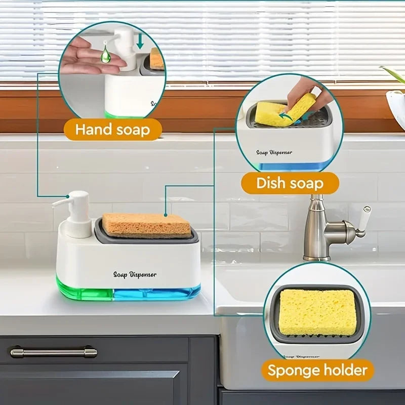 3-in-1 Dual Soap Dispenser Set with Sponge Holder
