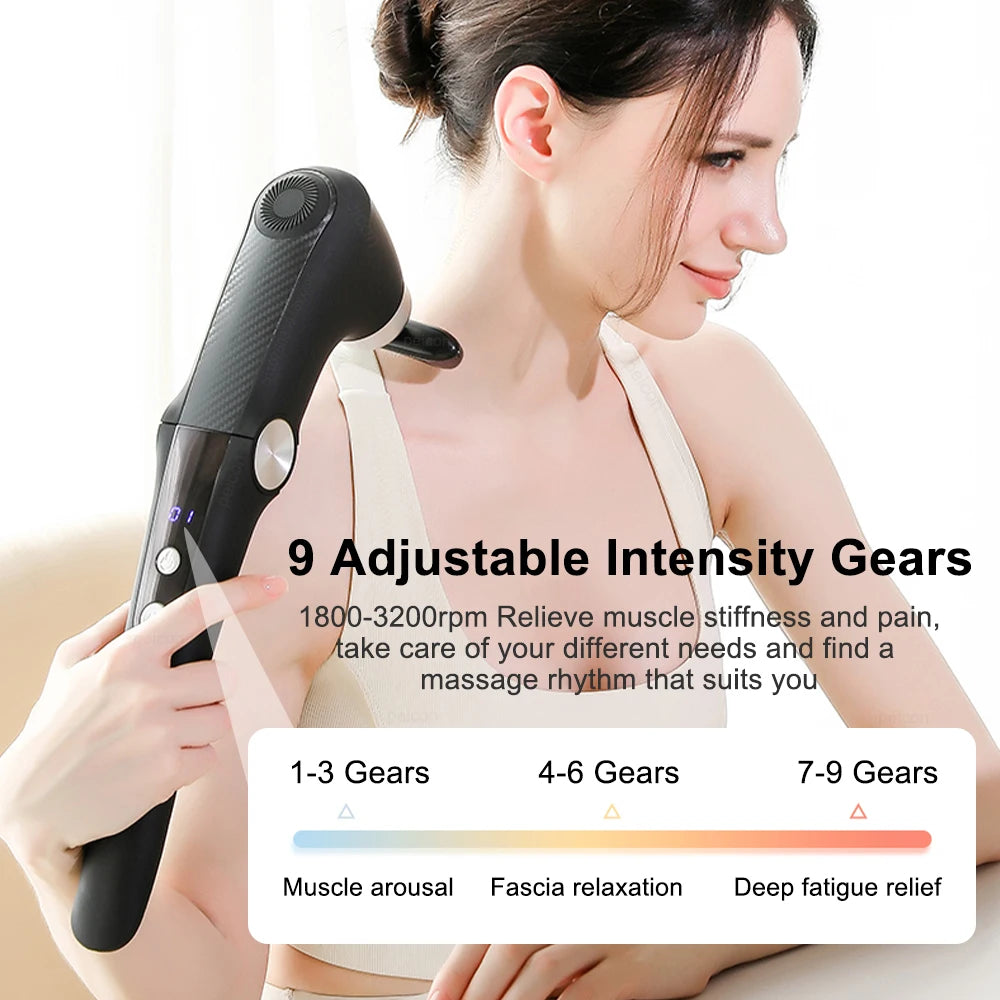 Fascia Massage Gun with Extension Handle – 10 Heads, 9 Speed Levels