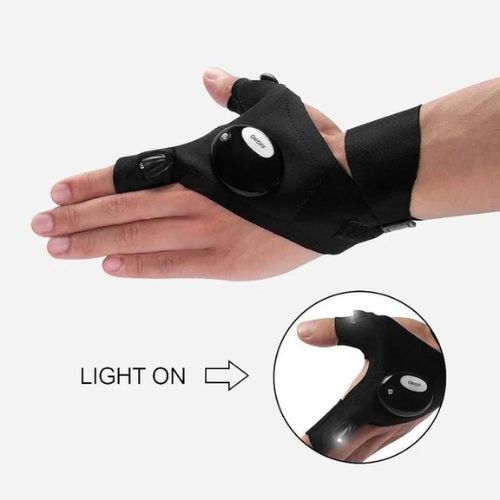 LED Fingerless Work Gloves with Built-In waterproof fingertip flashlight