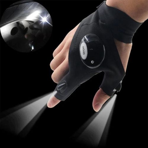 LED Fingerless Work Gloves with Built-In waterproof fingertip flashlight